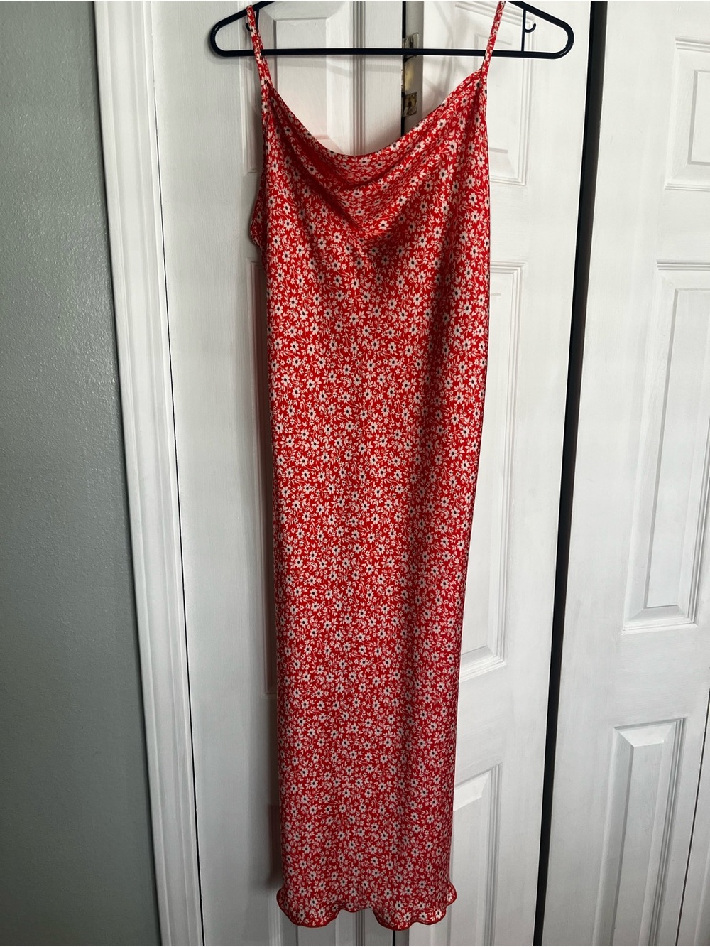 Orange Floral Slip Dress with Cowl Neck